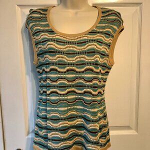 Jones New York Teal, Cream & Brown Wavy Stripe Knit Tank